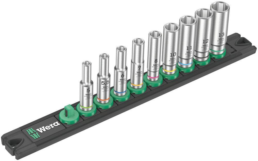 Wera Magnetic Socket Rail A1 Deep 9 Pce Set 1/4" Drive Metric 05005410001