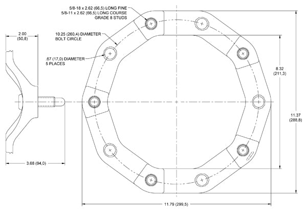 Wilwood Wheel Spacer - Wide 5x10.25" Bolt Circle - 2in Thick - 5/8"-11 Coarse Studs | 270-2189C