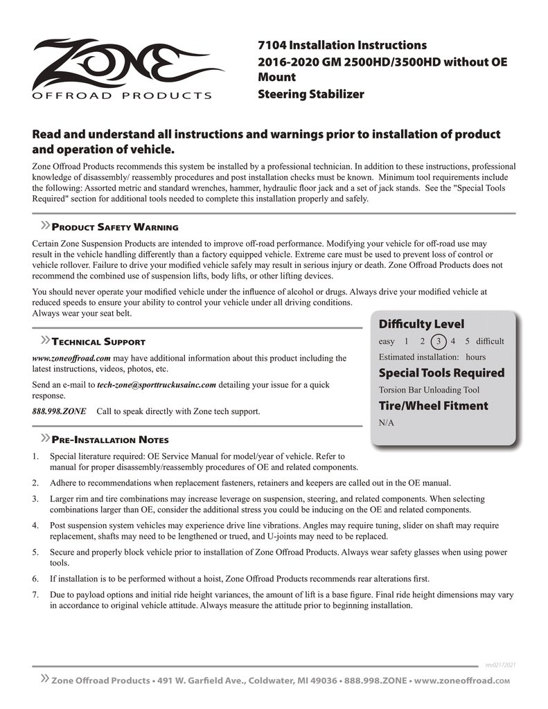 Zone Offroad Single Stabilizer & Mounting Kit | ZON7104 | 2015 - 2024 Chevy / GMC / Silverado / Sierra / 2500HD / 3500HD