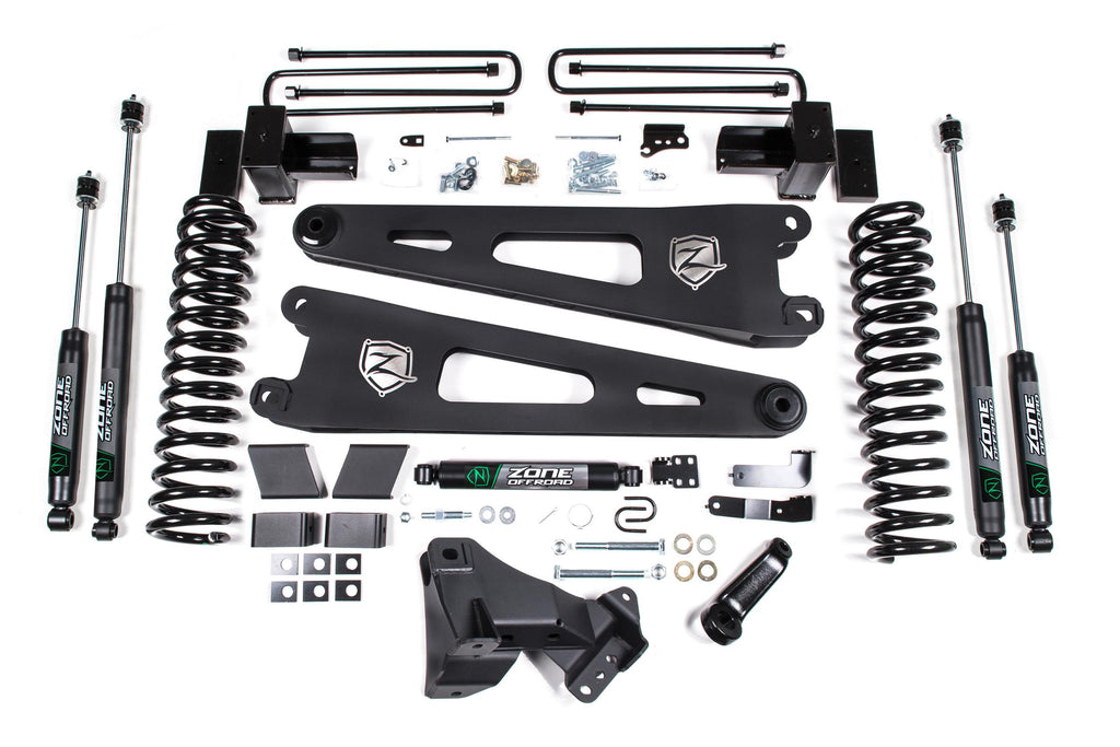 17-19 Ford F-250/350 Super Duty 4 Inch Radius Arm Lift Kit 2 Inch Rear Block Diesel 2 Leaf Main Nitro Shocks Zone Offroad