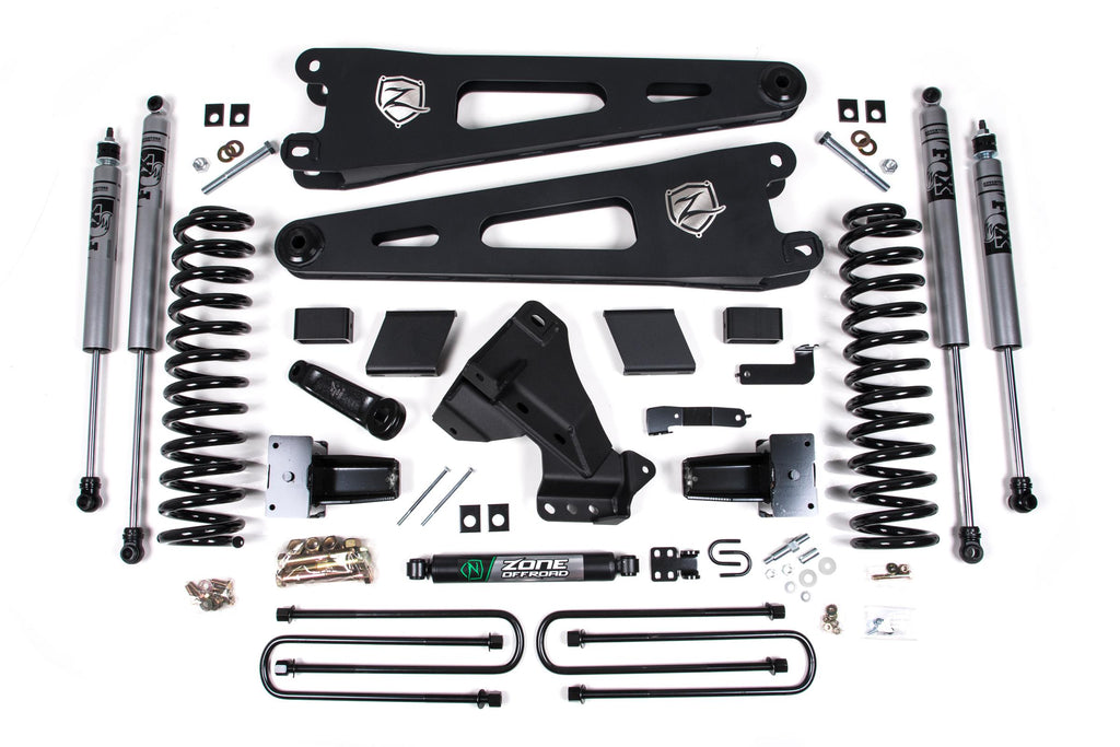 23-24 Ford F-250/F-350 Super Duty 4WD 5 Inch Radius Arm Lift Kit 3 Inch Rear Block Diesel 3 Leaf Main Fox Adventure Shocks Adventure Series Shocks Zone Offroad