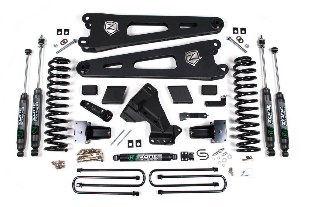 23-24 Ford F-250/F-350 Super Duty 4WD 5 Inch Radius Arm Lift Kit 3 Inch Rear Block Diesel 3 Leaf Main Nitro Shocks Zone Offroad