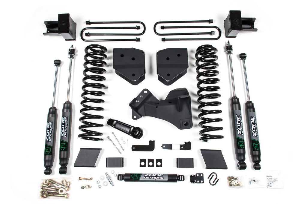 17-19 Ford F-250/350 Super Duty 4 Inch Lift Kit 2 Inch Rear Block Gas 2 Leaf Main Nitro Shocks Zone Offroad