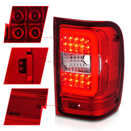ANZO 2001-2011 Ford Ranger luces traseras LED con barra de luz, carcasa cromada, lente roja/transparente