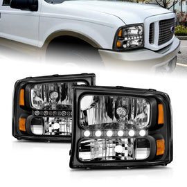 ANZO 2000-2004 Ford Excursion Crystal Faros delanteros negros con LED 1 pieza