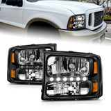 ANZO 2000-2004 Ford Excursion Crystal Faros delanteros negros con LED 1 pieza