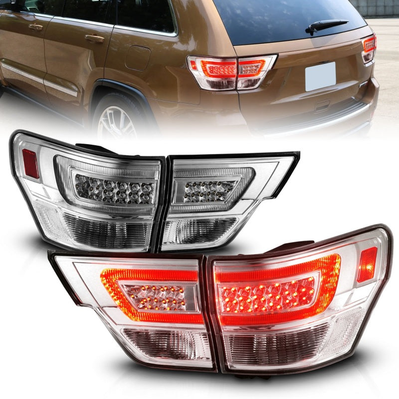 ANZO 11-13 Jeep Grand Cherokee Luces traseras LED con barra de luces carcasa cromada/lente transparente 4 piezas