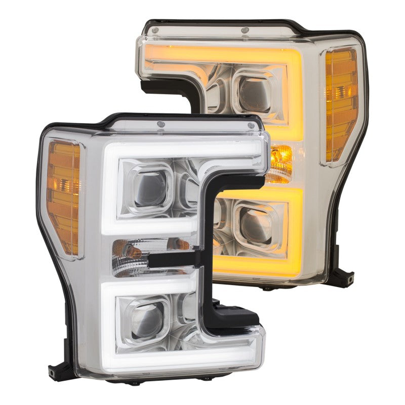 Faros delanteros LED ANZO 17-18 Ford F-250 Super Duty faros LED estilo tablón cromados (par)