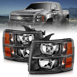 ANZO 2007-2013 Chevrolet Silverado Faros delanteros de cristal, color negro
