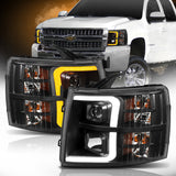 ANZO 07-13 Chevrolet Silverado 1500 Faros delanteros estilo tablón negro con ámbar