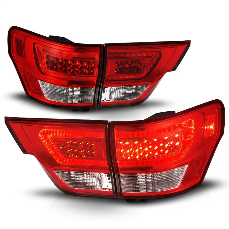 ANZO 11-13 Jeep Grand Cherokee Luces traseras LED con barra de luces Carcasa cromada Lente roja/transparente 4 piezas