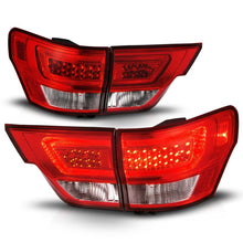 Cargar imagen en el visor de la galería, ANZO 11-13 Jeep Grand Cherokee Luces traseras LED con barra de luces Carcasa cromada Lente roja/transparente 4 piezas