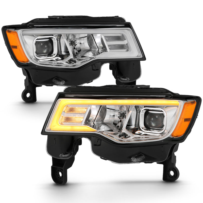 ANZO Faros delanteros tipo proyector para Jeep Grand Cherokee 2017-2018 con interruptor estilo tablón - Cromado con ámbar