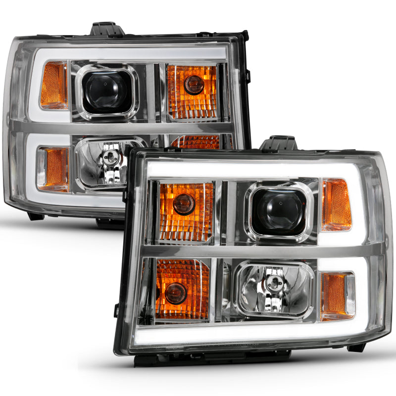 ANZO 2007-2013 Gmc Sierra 1500 Proyector Faro estilo tablón cromado con lente transparente ámbar