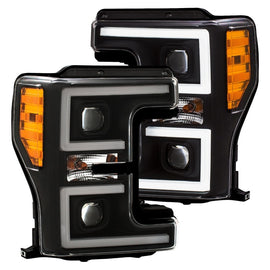 Faros delanteros LED ANZO 17-18 Ford F-250 Super Duty Faros delanteros LED estilo tablón negros (par)