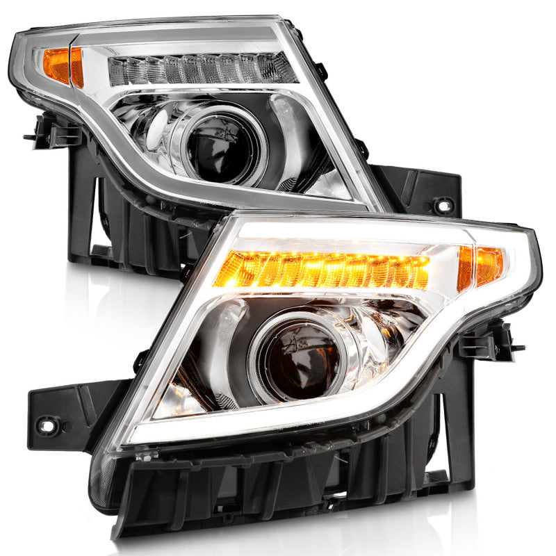 ANZO 11-15 Faros delanteros proyectores Ford Explorer con barra de luz, carcasa cromada con luz ámbar