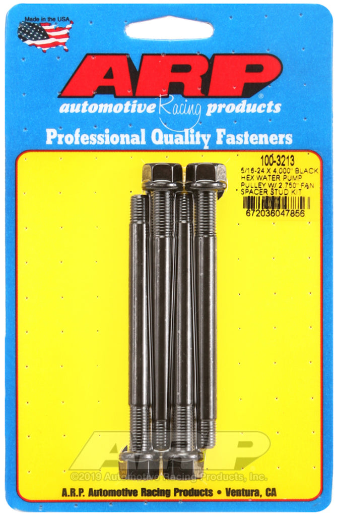 ARP Polea de bomba de agua hexagonal negra de 5/16-24 x 4.000 con kit de perno espaciador de ventilador de 2.750 pulgadas