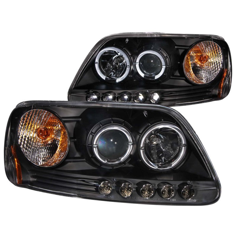 ANZO 1997.5-2003 Ford F-150 Faros delanteros proyectores con halo y LED negro 1 pieza