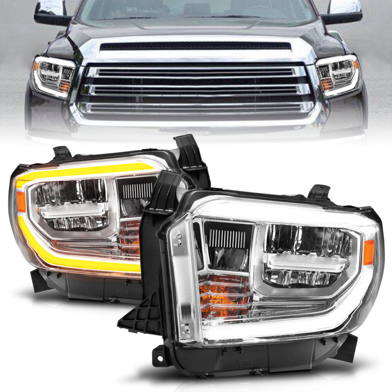 ANZO 2014-2021 Toyota Tundra Faros delanteros LED de cristal con carcasa cromada Switchback con DRL