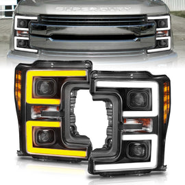 Faros delanteros LED ANZO 17-18 Ford F-250 Super Duty Faros delanteros LED estilo tablón negros (par)