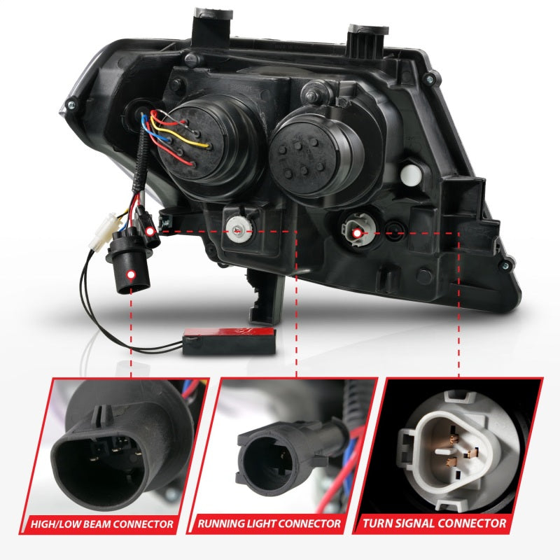 ANZO 09-20 Nissan Frontier Proyector cromado estilo tablón DRL con interruptor y LED DRL secuencial