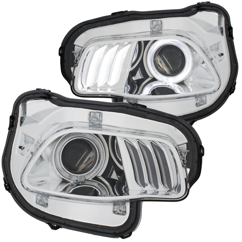 ANZO 2014-2016 Jeep Cherokee Proyector Faros delanteros cromados transparentes con blanco y rojo
