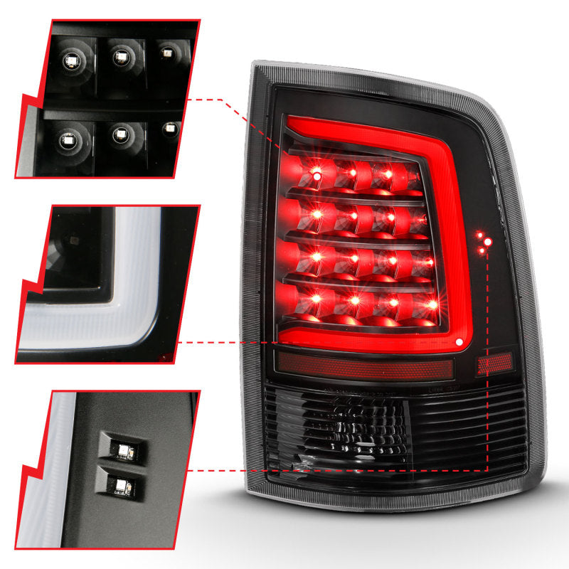 ANZO 2009-2018 Dodge Ram 1500 LED luz trasera estilo tablón negro con lente transparente