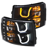 ANZO 2007-2013 Chevrolet Silverado 1500/2500 Faros delanteros con barra en U, color negro con ámbar