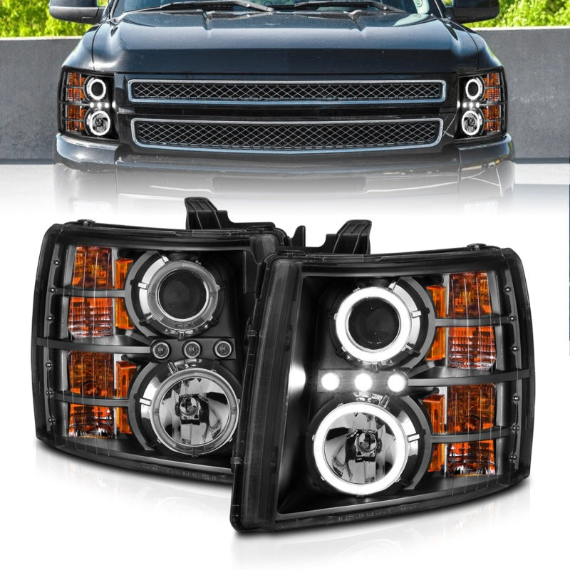 ANZO 2007-2013 Chevrolet Silverado 1500 Faros delanteros proyectores con halo negro