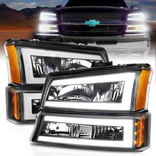 Cargar imagen en el visor de la galería, ANZO 2003-2006 Chevrolet Silverado 1500 Faros delanteros de cristal con barra de luz, carcasa negra