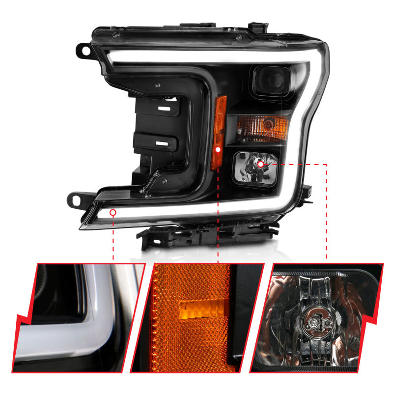 ANZO 2018-2019 Ford F-150 Proyector Plank Style HL Negro Ámbar (Sin Switchback)
