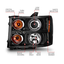 Cargar imagen en el visor de la galería, ANZO 2007-2013 Gmc Sierra 1500 Faros delanteros con proyector con halo negro