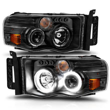 Cargar imagen en el visor de la galería, ANZO 2002-2005 Dodge Ram 1500 Faros delanteros proyectores con halo negro claro ámbar