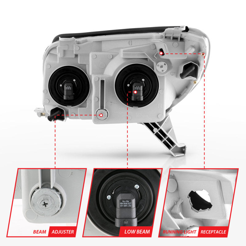 ANZO 2003-2005 Toyota 4Runner Faros delanteros de cristal, color negro