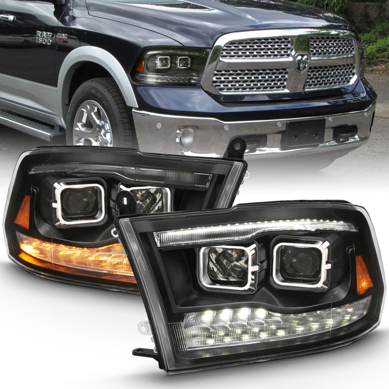 ANZO 2009-2018 Dodge Ram 1500 Proyector HL Switchback Negro Ámbar