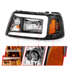 ANZO Faros delanteros de cristal para Ford Ranger 2001-2011 con barra de luz, carcasa negra
