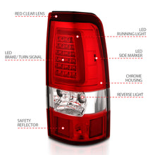 Cargar imagen en el visor de la galería, ANZO 1999-2002 Chevy Silverado 1500 luces traseras LED estilo tablón cromadas con lente roja/transparente