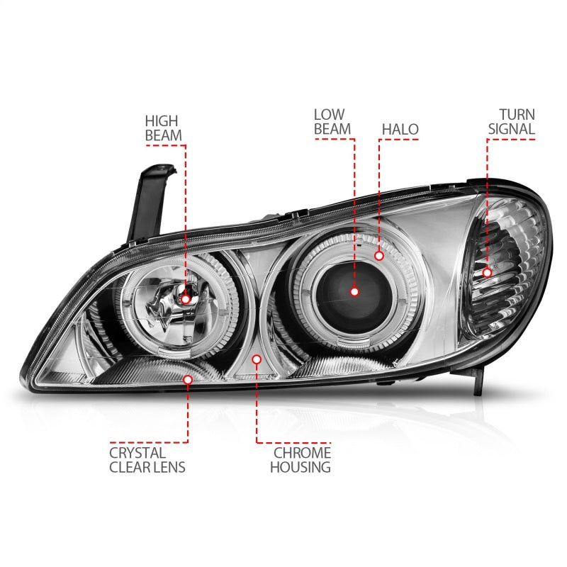 ANZO 2000-2004 Infiniti I30 Faros delanteros con proyector cromado Halo