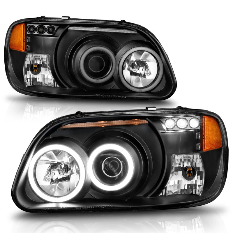 ANZO 1995-2001 Ford Explorer Faros delanteros con proyector con halo negro 1 pieza