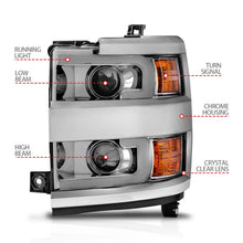 Cargar imagen en el visor de la galería, ANZO Faros delanteros proyectores 15-17 Chevrolet Silverado 2500HD / 3500HD cromados con borde cromado