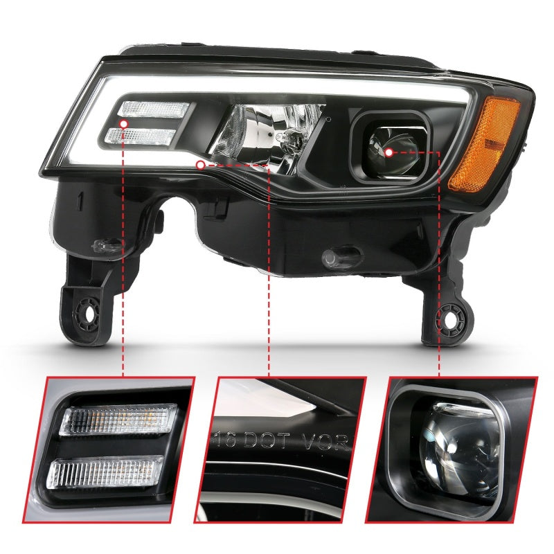 ANZO Faros delanteros tipo proyector para Jeep Grand Cherokee 2017-2018 con interruptor estilo tablón - Cromado con ámbar
