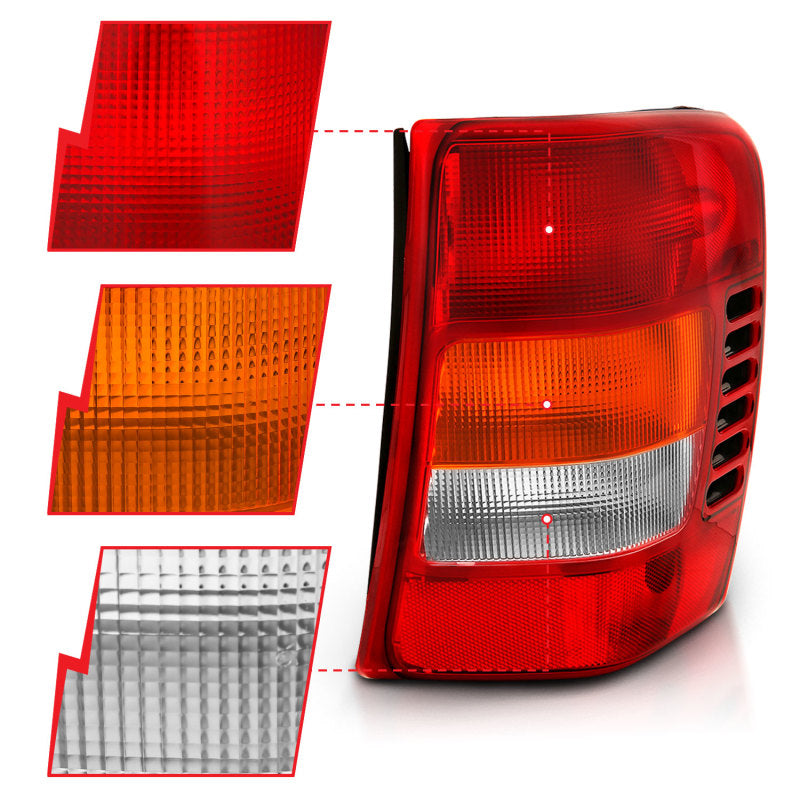 ANZO 1999-2004 Jeep Grand Cherokee luz trasera roja/lente transparente (reemplazo OE)