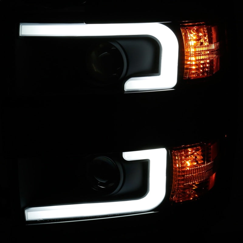 ANZO Faros delanteros proyectores con diseño estilo tablón negro con ámbar 15-17 Chevrolet Silverado 2500/3500