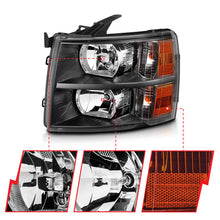 Cargar imagen en el visor de la galería, ANZO 2007-2013 Chevrolet Silverado Faros delanteros de cristal, color negro