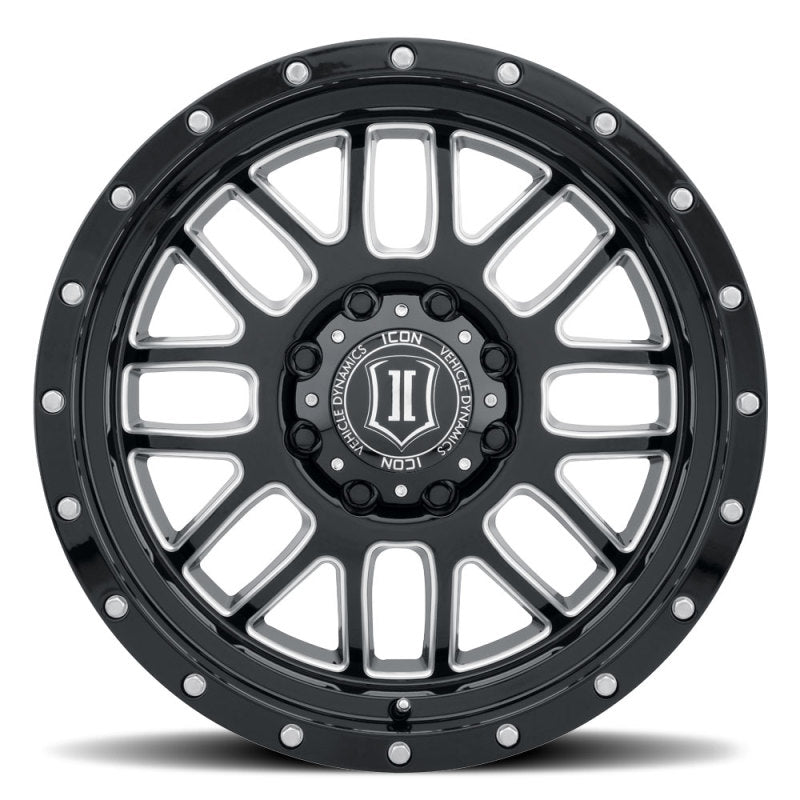 ICON Alpha 20x9 5x150 16mm Offset 5.625in BS Rueda de radios fresados ​​en negro brillante