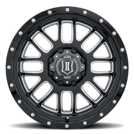 ICON Alpha 20x9 5x150 16mm Offset 5.625in BS Rueda de radios fresados ​​en negro brillante