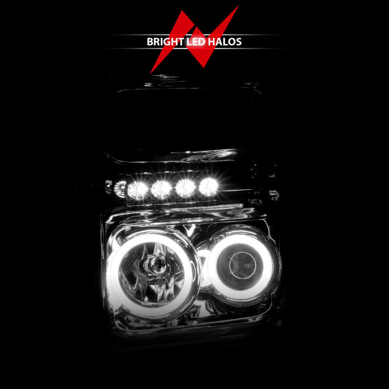 ANZO 2008-2010 Ford F-250 Faros delanteros con proyector con halo cromado (CCFL)