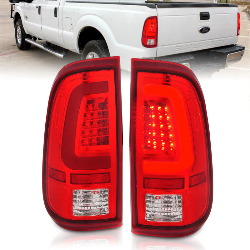 ANZO 2008-2016 Ford F-250 luces traseras LED carcasa cromada lente roja/transparente (par)