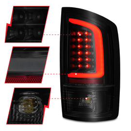 ANZO 2002-2006 Dodge Ram 1500 luces traseras LED con barra de luz, carcasa negra, lente ahumada