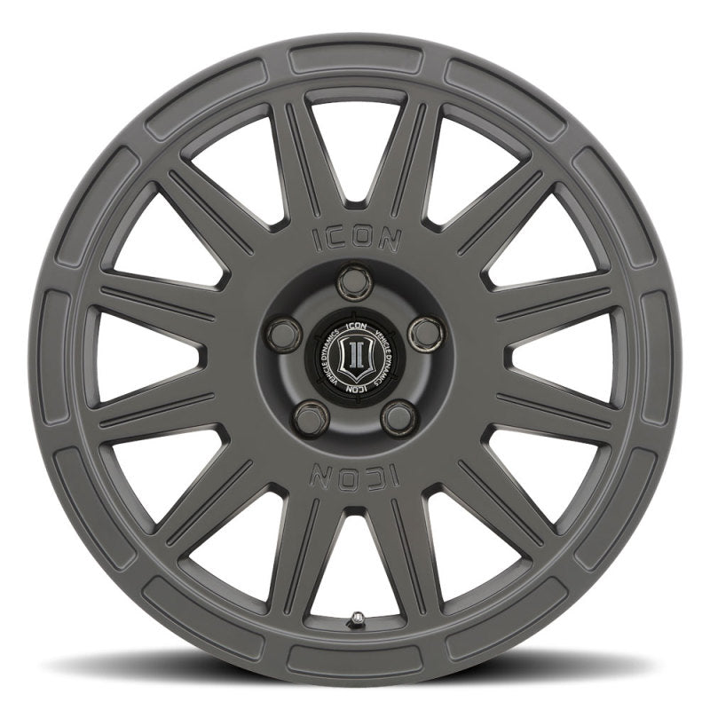 ICON Ricochet 17x8 5x108 38mm Offset 6in BS Rueda negra satinada